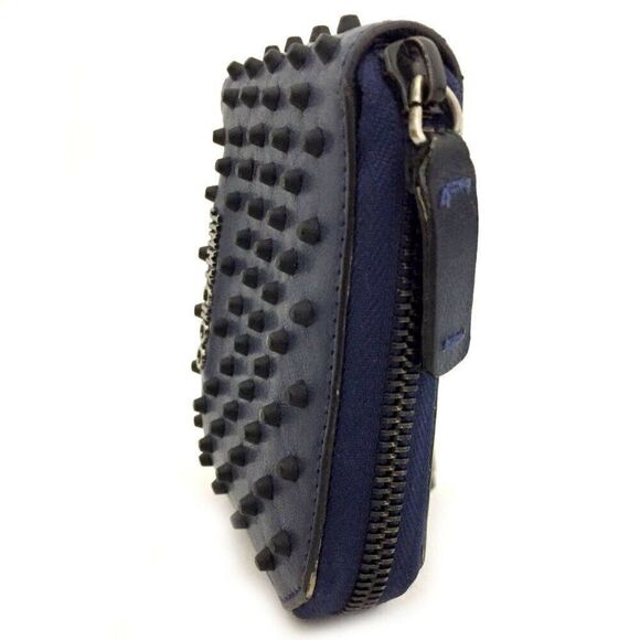 Genuine Jimmy Choo Studs Navy Blue Leather Zip Around Wallet w/ Box - Picture 2 of 9